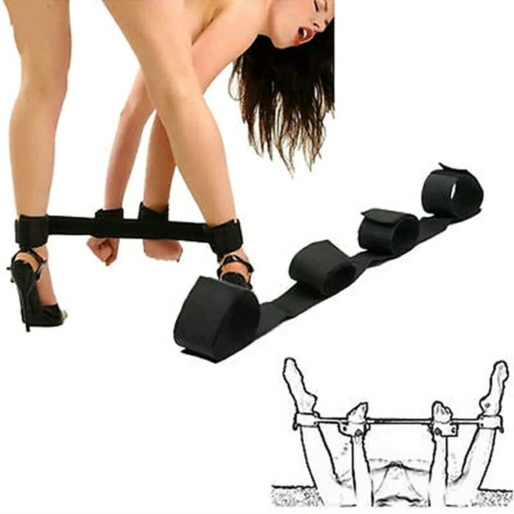 Bondage Harness Ankle & Wrist Handcuffs Restraint Belt Black Role Play Cosplay - Picture 10 of 12